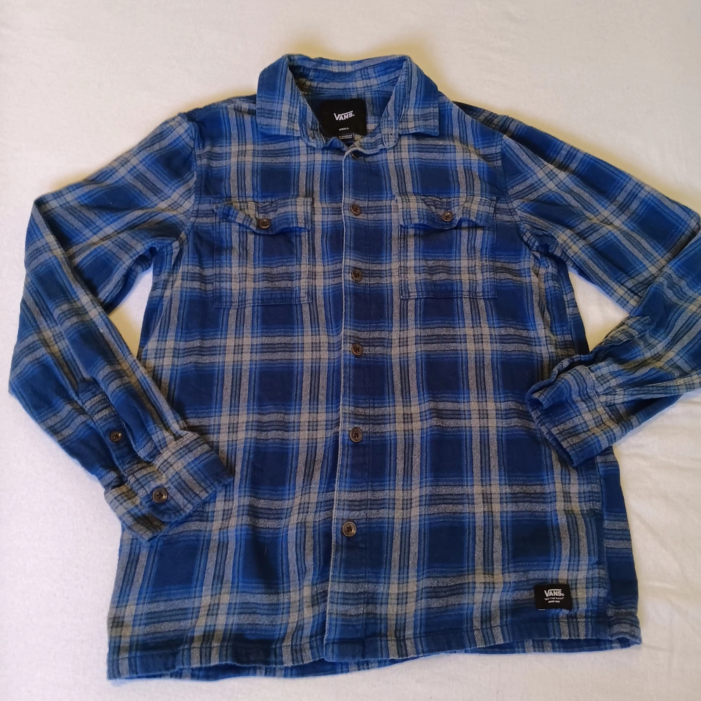 Vans Off The Wall Blue Plaid Flannel Button Down Shirt - Men's Size Small